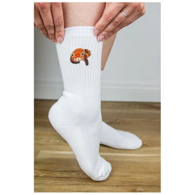sticknic Socken mit Rotem Panda Motiv gestickt - Minimalistische Stickerei - Tennissocken - Kuschelsocken - Geschenk