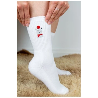 sticknic Socken mit Weihnachts Lama Motiv gestickt - Minimalistische Stickerei - Tennissocken - Kuschelsocken - Geschenk Weihnachten