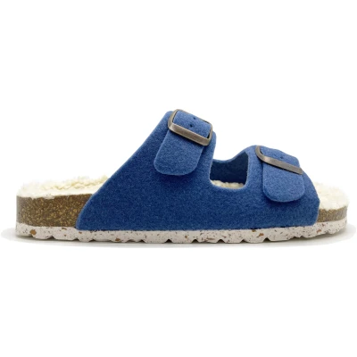 thies 1856 Damen vegan Hausschuhe Plüsch Blau