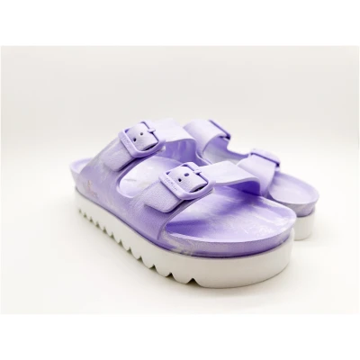 thies 1856 Damen vegan Plateau Sandale Ecofoam Zweifarbig Weiß Lavendel