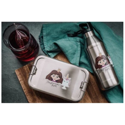 tindobo Edelstahl SET Lunchbox & Trinkflasche Prinzessin (Braun)