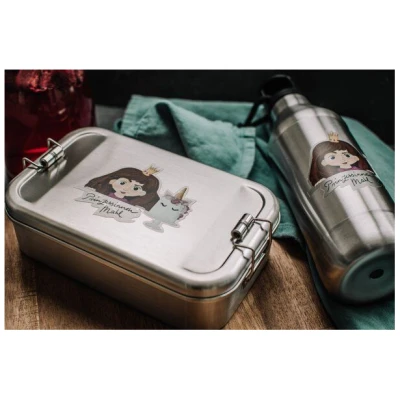 tindobo Edelstahl SET Lunchbox & Trinkflasche Prinzessin (Braun)