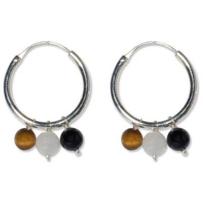 ting goods Creolen Tiger Eye mit drei Steinperlen