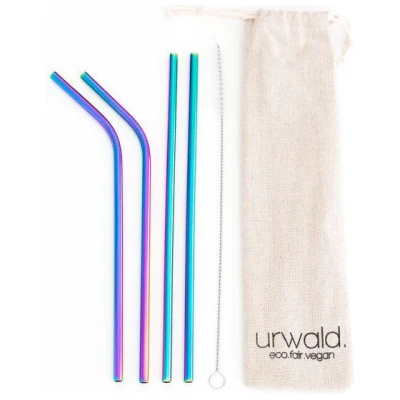 urwald. Edelstahl-Trinkhalme Set 4 Stk.+Bürste