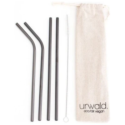 urwald. Edelstahl-Trinkhalme Set 4 Stk.+Bürste