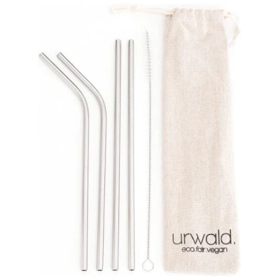 urwald. Edelstahl-Trinkhalme Set 4 Stk.+Bürste silber