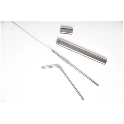 2 Edelstahl-Trinkhalme Turtleneck und To-Go-Box aus Edelstahl, silber Länge 22 cm