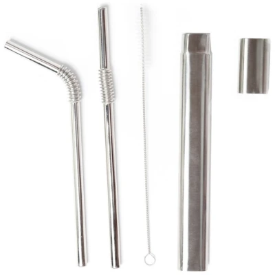 2 Edelstahl-Trinkhalme Turtleneck und To-Go-Box aus Edelstahl, silber Länge 22 cm