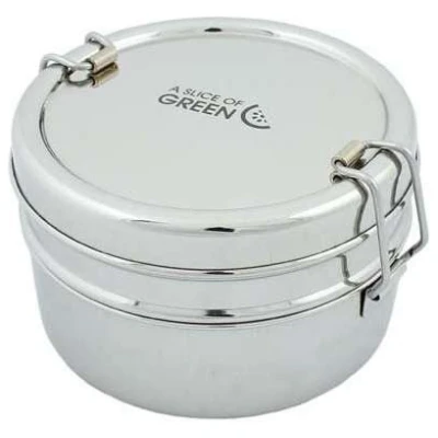 A Slice of Green Lunchbox Brotbox Food Canister Edelstahl Doppeldecker Rund Chapra