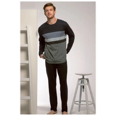 Ammann Herren Schlafanzug Pyjama gestreift lang Bio-Baumwolle