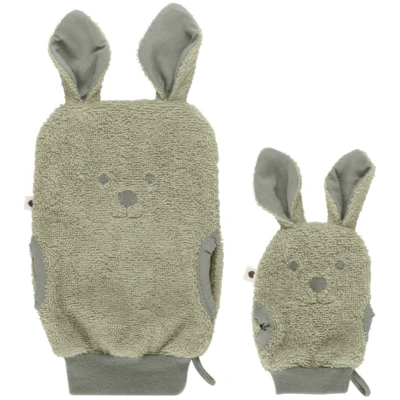 BIBS Kinder Waschlappen Kangaroo aus Bio-Baumwolle 2er Set - Sage Maße 17 x 14 cm und 10 x 8 cm