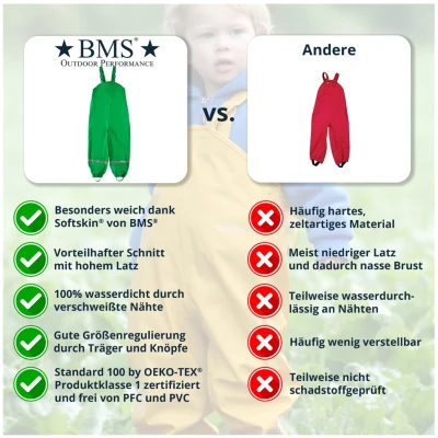 BMS Kinder Buddelhose Regenhose mit Latz Räuberwald SoftSkin grün Gr.80