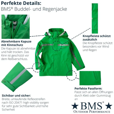 BMS Kinder Buddeljacke und Regenjacke Räuberwald SoftSkin grün Gr.80