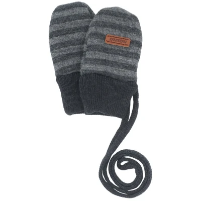 Baby Handschuhe Bio-Schurwolle Fleece mittelgrau-meliert gestreift Gr. 1 (1 Mon.)
