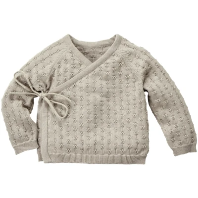 Baby Jacke zum Wickeln Bio-Baumwolle Ajourstrick Blümchen beige Gr. 50/56