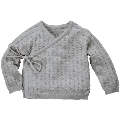 Baby Jacke zum Wickeln Bio-Baumwolle Ajourstrick Blümchen graphit Gr. 50/56