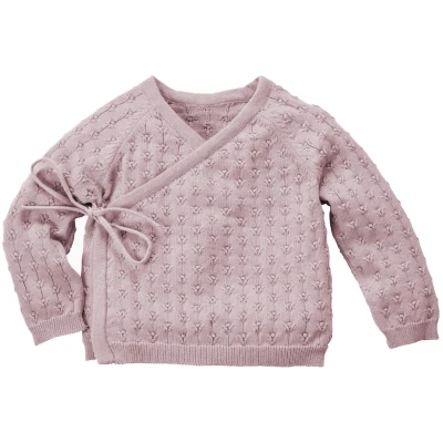 Baby Jacke zum Wickeln Bio-Baumwolle Ajourstrick Blümchen lavendel Gr. 50/56