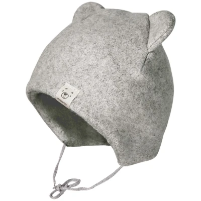 Baby Mütze mit Öhrchen Bio-Baumwolle Fleece grau-meliert Gr. 45