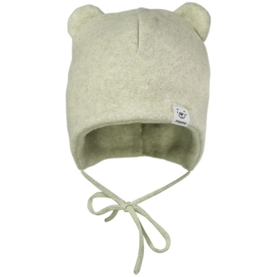Baby Mütze mit Öhrchen Bio-Baumwolle Fleece mineral-hellbraun-meliert Gr. 43