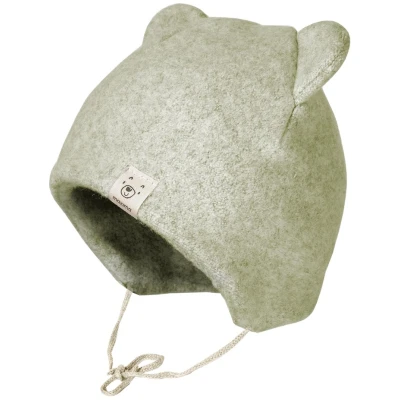 Baby Mütze mit Öhrchen Bio-Baumwolle Fleece mineral-hellbraun-meliert Gr. 45