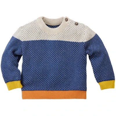 Baby Pullover Feinstrick Bio-Baumwolle grau blau Gr. 62/68