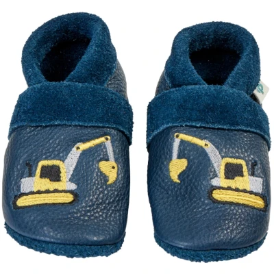 Baby und Kinder Hausschuhe Krabbelschuhe Ecopell Leder Bagger blau Gr. 18/19
