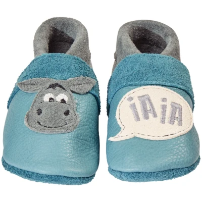 Baby und Kinder Hausschuhe Krabbelschuhe Ecopell Leder Esel blau Gr. 18/19