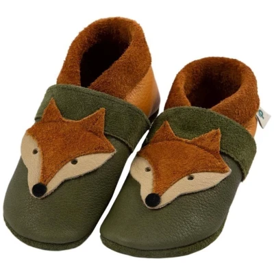 Baby und Kinder Hausschuhe Krabbelschuhe Ecopell Leder Fuchs olive Gr.18/19