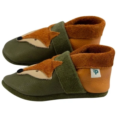 Baby und Kinder Hausschuhe Krabbelschuhe Ecopell Leder Fuchs olive Gr.18/19