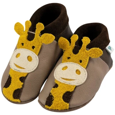 Baby und Kinder Hausschuhe Krabbelschuhe Ecopell Leder Giraffe taupe Gr. 18/19