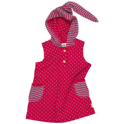 Baby und Kinder Kleid mit Kapuze persischrot-taubenblau Gr.74/80