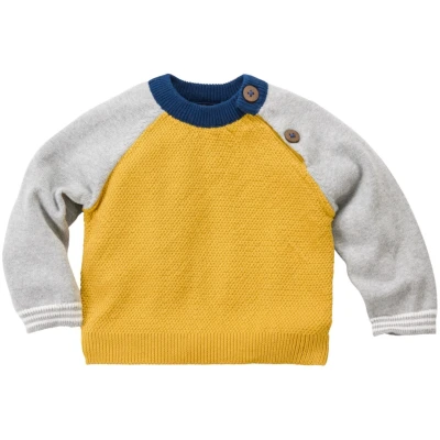 Baby und Kinder Pullover Strick-Qualität Bio-Baumwolle grau gelb Gr. 62/68