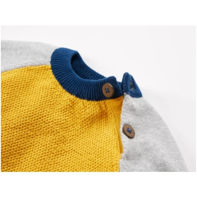 Baby und Kinder Pullover Strick-Qualität Bio-Baumwolle grau gelb Gr. 62/68