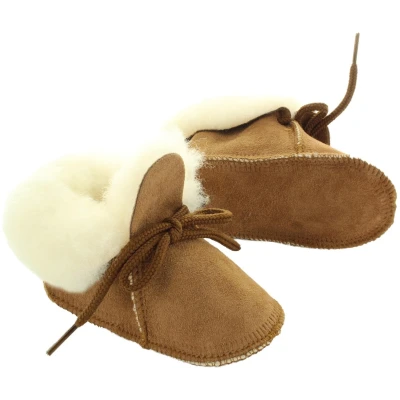 Babyschuhe Lammfell, Veloursleder, "Bambino" pflanzlich gegerbt braun Gr.17