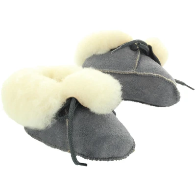 Babyschuhe Lammfell, Veloursleder, "Bambino" pflanzlich gegerbt grau Gr.17
