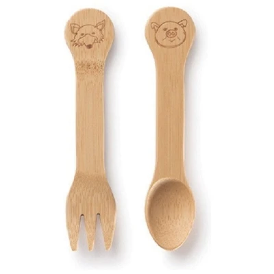 Bambus Kinder Löffel + Gabel - Set (je 13cm)