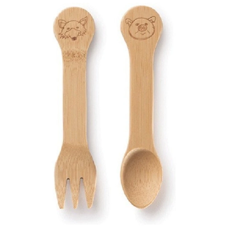 Bambus Kinder Löffel + Gabel - Set (je 13cm)