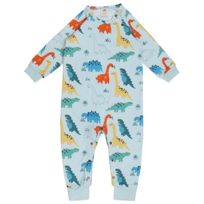 Bio-Strampler Baby Dinosaur Blau - Walkiddy, GOTS-zertifiziert, nachhaltige Bio-Baumwolle, allergikerfreundlich, umweltbewusst, fair produziert für sanfte Babyhaut.