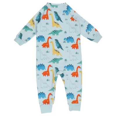 Bio-Strampler Baby Dinosaur Blau - Walkiddy, GOTS-zertifiziert, nachhaltige Bio-Baumwolle, allergikerfreundlich, umweltbewusst, fair produziert für sanfte Babyhaut.
