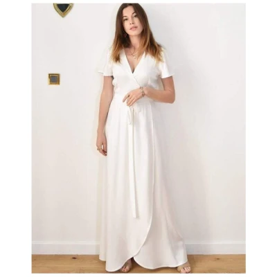 Brautkleid - Wickelkleid mit Schmetterlingsärmel Zermonie weiß Aatise 100% EcoVero