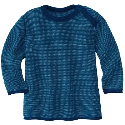 Disana Baby und Kinder Pullover Bio-Merinowolle melange-marine-lagoon Gr. 74/80