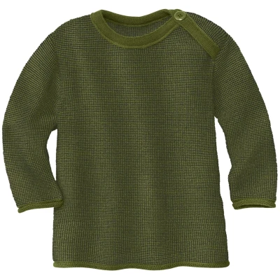 Disana Baby und Kinder Pullover Bio-Merinowolle melange-olive-anthrazit Gr. 74/80