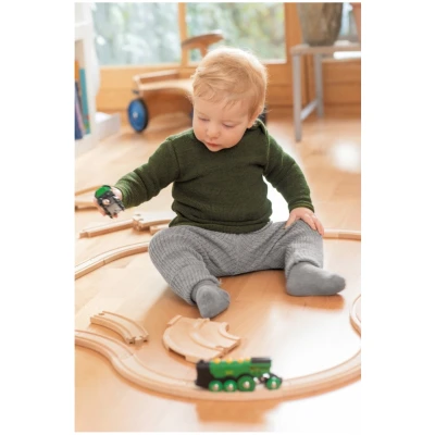 Disana Baby und Kinder Pullover Bio-Merinowolle melange-olive-anthrazit Gr. 74/80