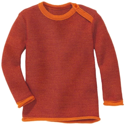 Disana Baby und Kinder Pullover Bio-Merinowolle melange-orange-cassis Gr. 74/80