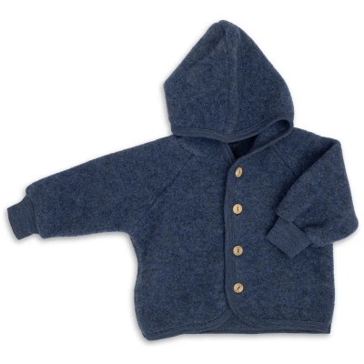 Engel Natur Baby Jacke mit Kapuze Bio-Merinowolle Fleece blau-melange Gr. 62/68