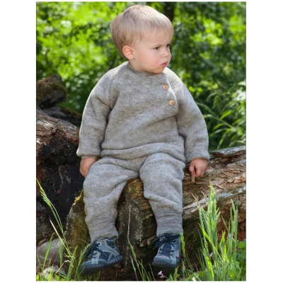 Engel Natur Baby Pullover Bio-Merinowolle Fleece melange-hellgrau Gr. 62/68
