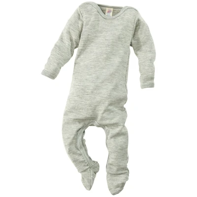 Engel Natur Baby Schlafanzug Overall Wolle Seide melange-grau Gr.62/68