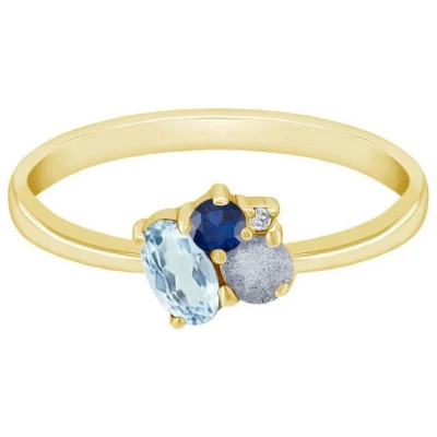 Eppi Cluster-Ring mit Aquamarin, Labradorit, Saphir und Diamant Bluma
