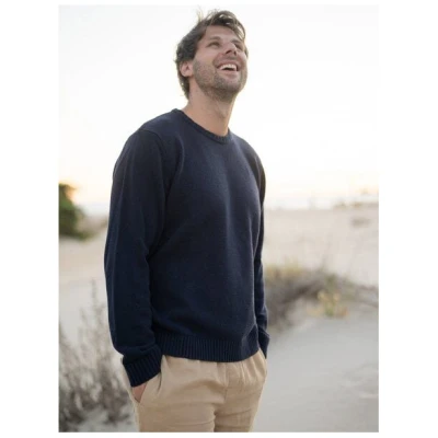 FUXBAU Männer Merino Strickpullover - navy