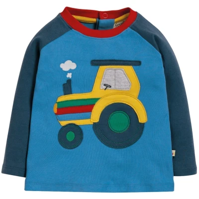 Frugi Baby und Kinder Langarmshirt Trecker blau Gr.2 (3-6 Monate)